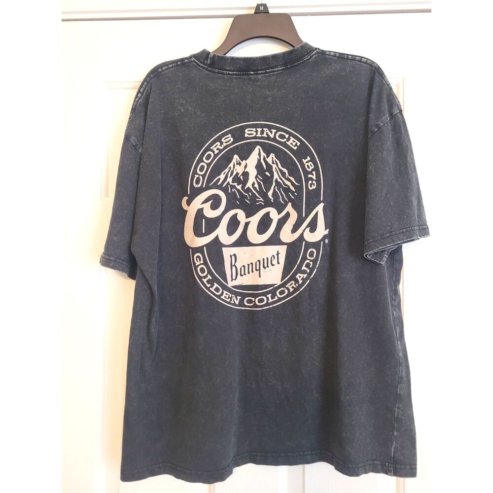 Coors Banquet Beer Graphic T-Shirt Vintage Wash Black Size L Unisex